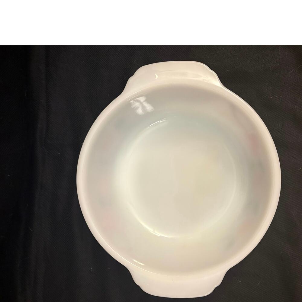 Anchor Hocking Fire-King Milk Glass Casserole Dish Peach Blossom" or "Dogwood" - Picture 4 of 7